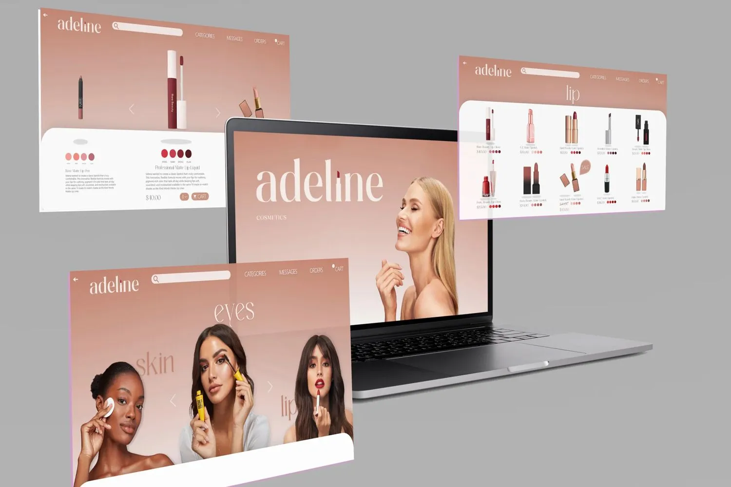Adeline szépségmárka weboldala asztali és mobil nézetben