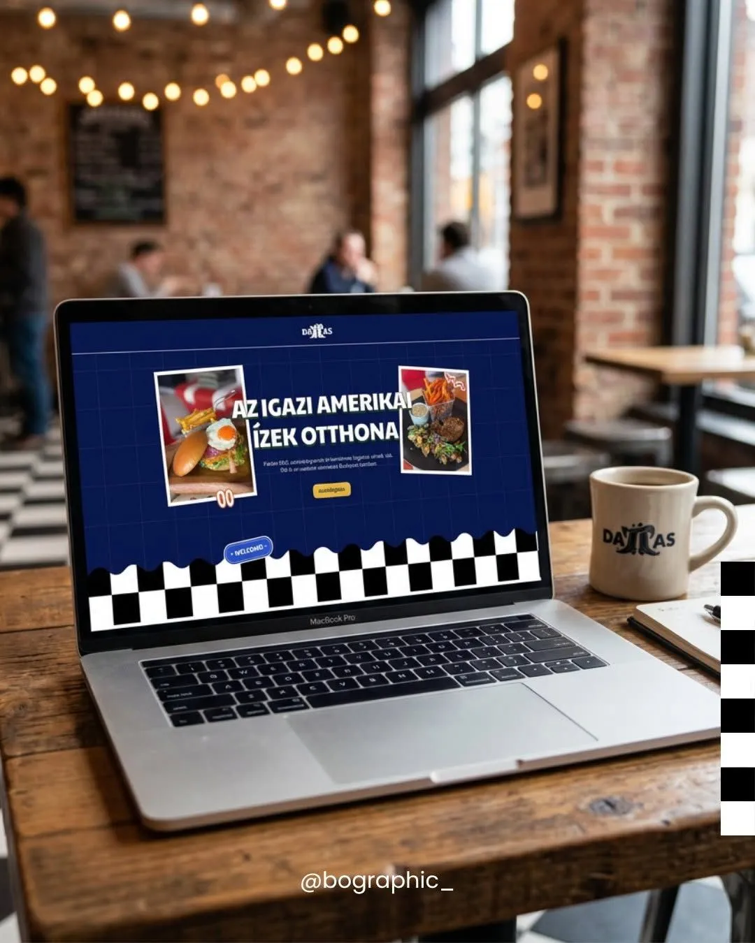 Amerikai étterem weboldala laptopon, kávézóban